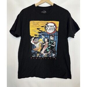 Demon Slayer Kimetsu No Yaiba Anime Black Short Sleeve Black Graphic Shirt LARGE